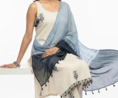 Limited Offer: Cream & Blue Embroidered Cotton Suit Set – Rs. 1,599 Only