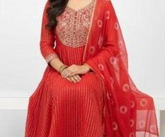 Buy Now: Orange Bandhani Anarkali Suit Set with Dupatta – Traditional Elegance Rs. 2,299