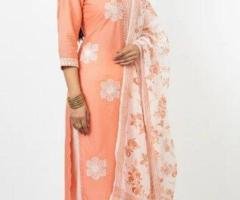 Shop Now: Peach Floral Printed Kurta Set with Dupatta – Summer Ethnic Wear