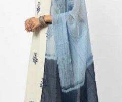 Limited Offer: Cream & Blue Embroidered Cotton Suit Set – Rs. 1,599 Only