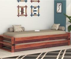 Aper Wooden Sofa Cum Bed in Teak Finish | Urbanwood