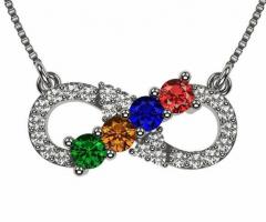 Mother Birthstone Female Adult Necklace 1- 6 Stones- Platinum Plated Silver Stone 1