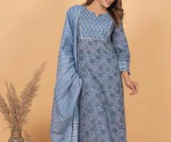 Buy blue cotton kurta set online in India