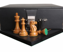 Combo of 3.9" Lessing Staunton Chess Set - Pieces in Natural Ebony Woo - 1