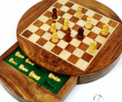 9 inch Round Magnetic Travel Chess set with Drawer Golden Rose wood – Royal Chess Mall India