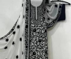 WHITE GEORGETTE HANDWORK EMBROIDERY SUIT (UNSTITCHED DRESS MATERIAL)