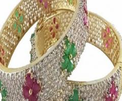 Ethnic Handmade CZ Ad Gold Plated Multi Color Bangles Bracelet Set