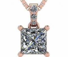 Silver CZ Princess Cut Solitaire Pendant Equivalent Diamond Gold Plated