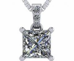 Our Princess Cut Solitaire Necklace in Sterling Silver!