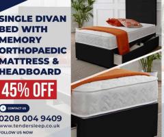 Single Divan Bed With Memory Orthopaedic Mattress and Headboard