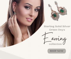 Discover Timeless Elegance| Sterling Solid Silver Green Onyx Earring