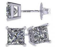 Princess Cut Zirconia Studs Luxurious 14K Gold & Silver" Earrings