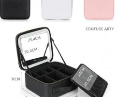 Makeup organizer bag with mirror and smart LED lighting