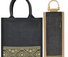 Buy  Fancy Jute Combo Of 11X10 ( Black ) Zipper Lunch And Bottle Bag In Online