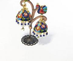Buy peacock shaped oxidised earring with ghungaroo in Kochi - Aakarshan