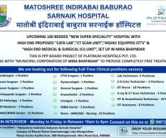 Job opening  for the position of consultant Anaesthetist at  Mahajanwadi, Mira Road East.