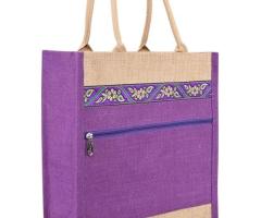Buy Fancy jute Cottage Purple Shopping Bag With Front Pocket Zipper