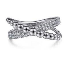 Gabriel & Co Bujukan Collection Sterling Silver Beaded Crisscross Ring