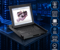 1U 17" Rack Monitor with Integrated CAT5 KVM over IP Switch Trackball, 8 Ports