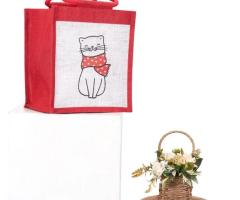 Buy Jute Cat Printed Zipper Lunch Bag Online In India