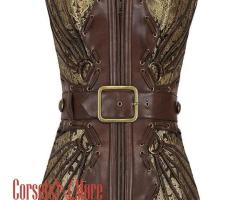 Brown And Golden Brocade Leather Belt Steampunk - 1