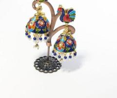 Buy peacock shaped oxidised earring with ghungaroo in Goa - Aakarshan