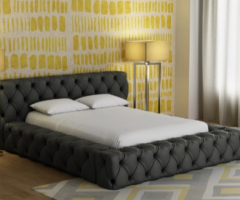 Buy Exquisite King Size Upholstered Bed In Dark Grey up to 60%off