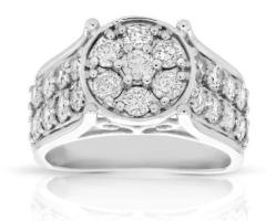 2 cttw Diamond Engagement Ring Round Cluster Composite 14K White Gold - Vir Jewels