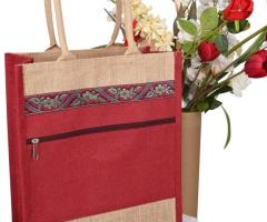 Buy Jute Fancy Shoping With Pocket Lace Zipper Bag Online In India