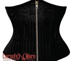 Black Brocade With Front Zipper Gothic Burlesque Underbust Corset