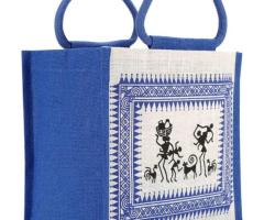 Buy Jute Fancy Warli Printed Lunch Zipper Bag Online In India - 1
