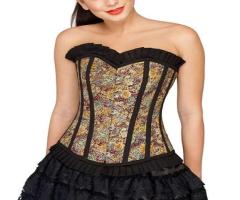 Cotton Lily Printed Black Frill Overbust Corset Top