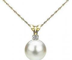 14k White Gold Cultured Freshwater Pearl & Diamond Pendant Necklace