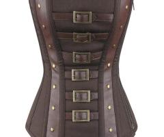 Brown Cotton Faux Leather Steampunk Overbust Corset