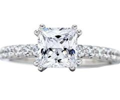 Exquisite 1.50ct Princess Cut Zirconia Engagement Ring - Rhodium Plated, Size 4
