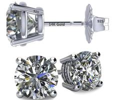 Luxurious 14K Gold & Sterling Silver CZ Stud Earrings - 1.50cttw, Platinum Plated