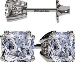 NANA Jewels Cushion CZ Stud Earrings - Silver 14K Gold Post, 1.20cttw Platinum Plated