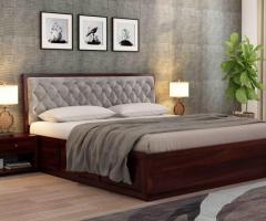 Solid Wood Bed with Hydraulic Storage - PlusOne India
