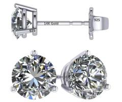 14K Gold 3-Prong Martini Round CZ Stud Earrings - Platinum Plated, 5.50mm