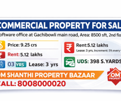 SALE OF COMMERCIAL PROPERTY WITH SOFTWARE OFFICE AT GACHIBOWLI MAIN ROAD