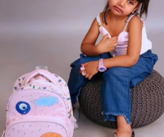 cute evil eye print 12 inch school bag backpack for kids boys and girls in pink