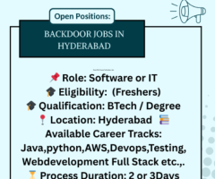 BACKDOOR JOBS IN HYDERABAD 9989612735