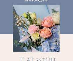 Enjoy a flat 25% discount on Flower Bouquets at Whispering Homes