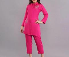 Rayon Co-ord Set With Flower Work Embroidery For Women