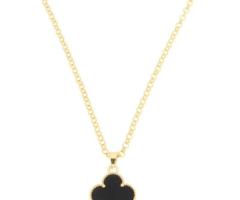 Single Onyx Clover Pendant On 18" Rolo Chain