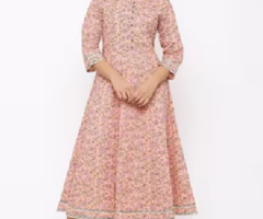 Ajio - Floral Print 3/4th Sleeves Anarkali Kurta
