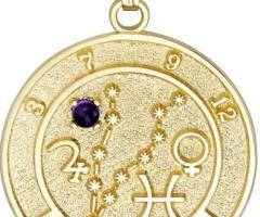14K Gold Pisces Zodiac Talisman Pendant – Elegant Amethyst Jewelry