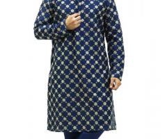 Veshbhoshaa’s Dupion silk Dark Blue Kurta set for Men | Kurta Pajama set For Men