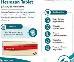 Hetrazan Tablet (Diethylcarbamazine) | Diethylcarbamazine Uses & Guide