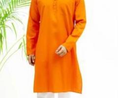 Veshbhoshaa's Bluesaanchi Matka Silk Dark Orange Kurta Set For Men